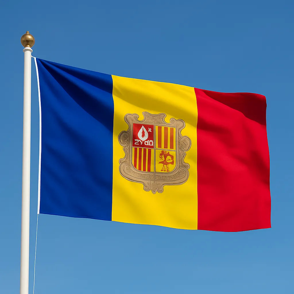 Sewn Andorra Badge Flag – premium woven polyester, professional quality for long-term external display.