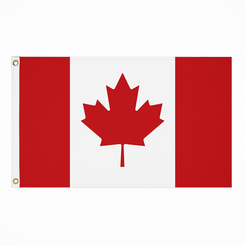 Canadian flag with a red maple leaf on a white background