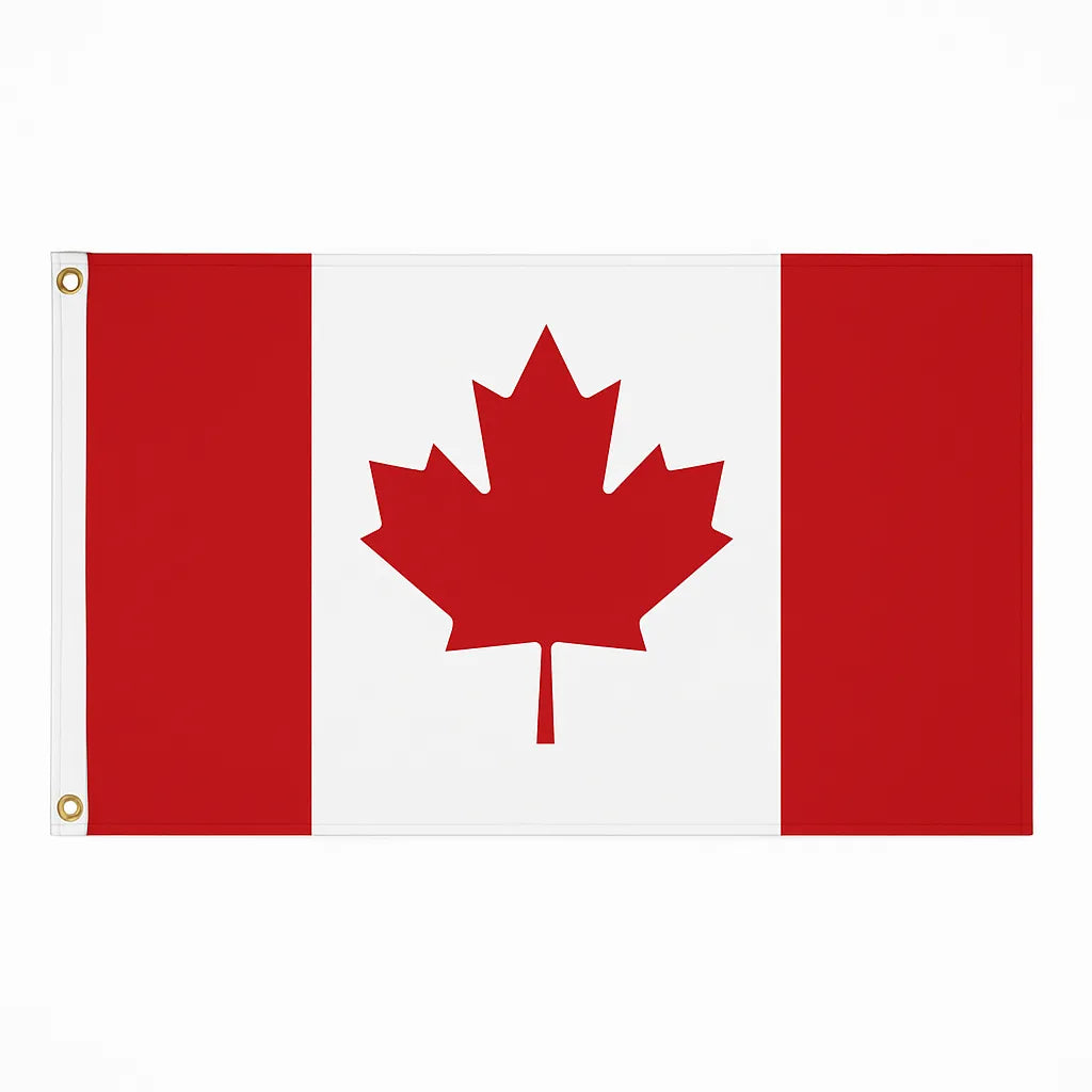 Canadian flag with a red maple leaf on a white background