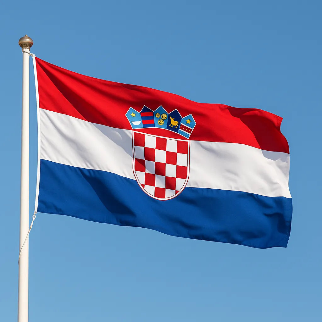 Croatian flag waving against a clear blue sky