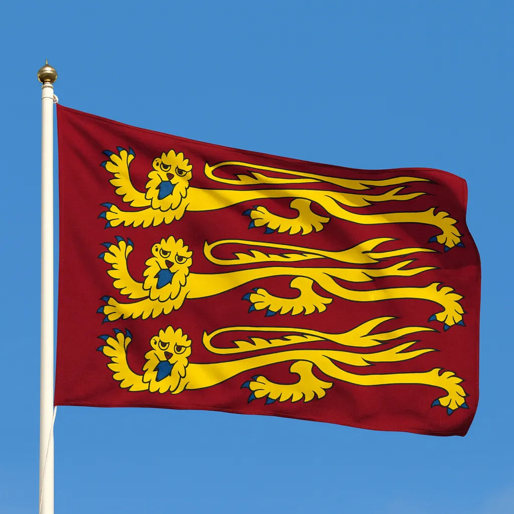 Premium sewn English Three Lions flag flying on an outdoor flagpole