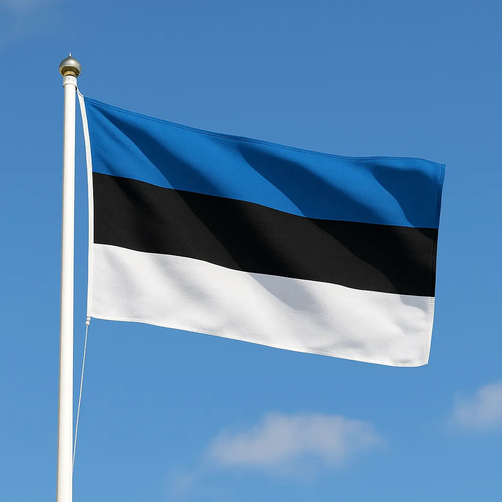 Flag of Estonia waving against a clear blue sky