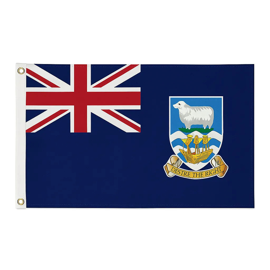 Falkland Islands novelty flag featuring the Union Jack and the Falklands crest on a blue background.