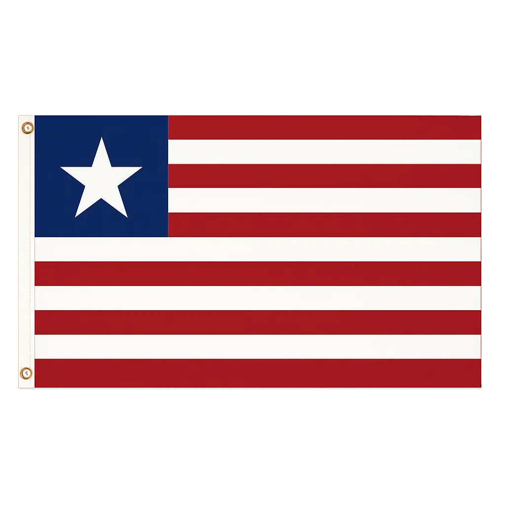 Flag of Liberia with blue canton and red and white stripes on a white background