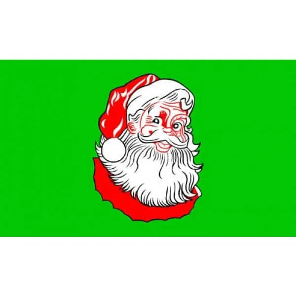 Cartoon Santa Claus face on a green and white background