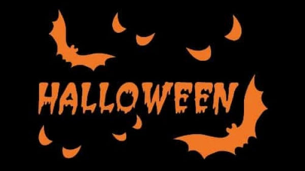 Orange Halloween wording on a black background