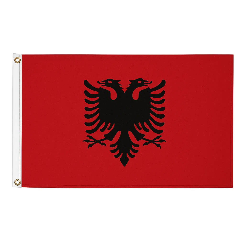 Albania novelty flag – red flag with black double-headed eagle and brass eyelets