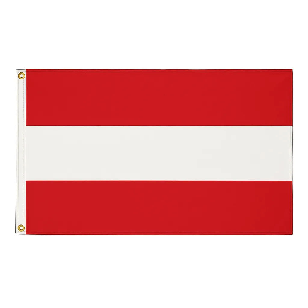 Austria novelty flag – red, white, red horizontal stripes with brass eyelets, ships from the UK