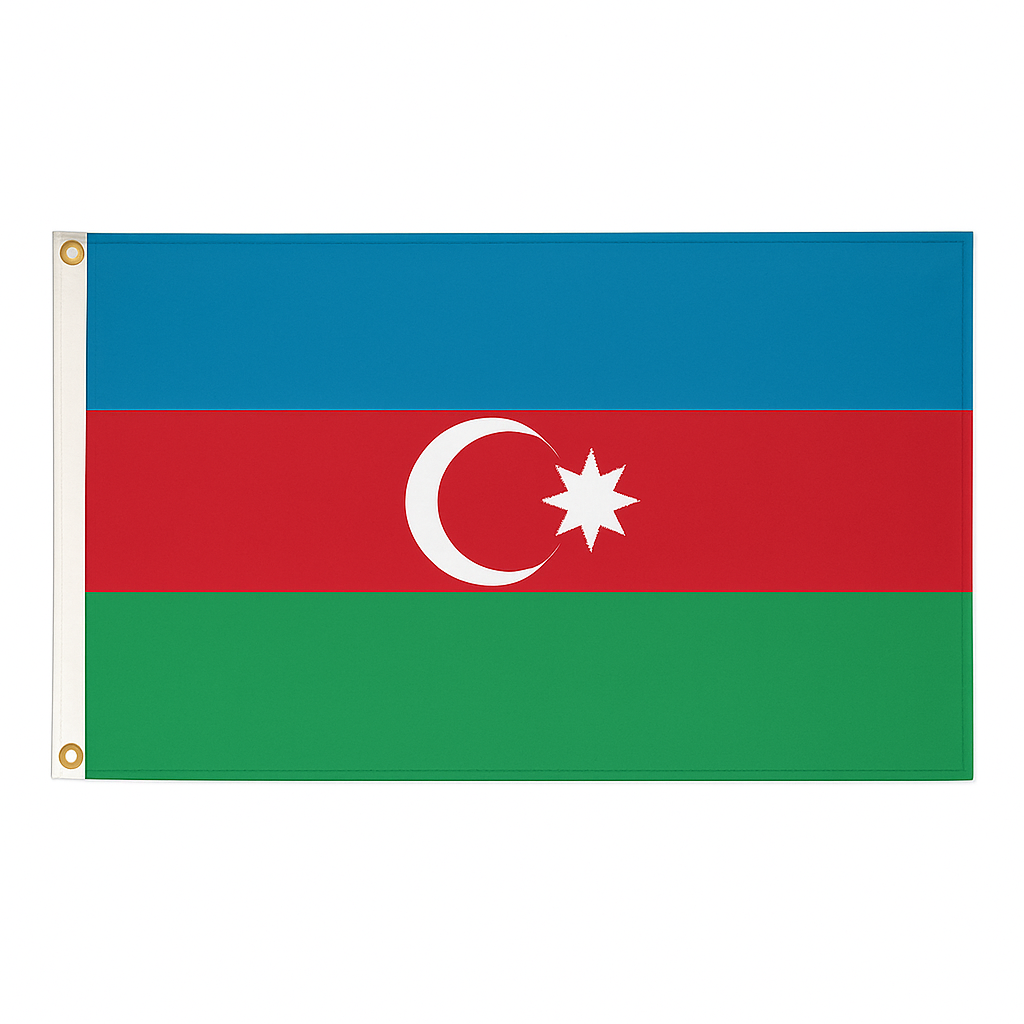 Azerbaijan novelty flag – blue, red, green tricolour with crescent and star, brass eyelets, ships from the UK