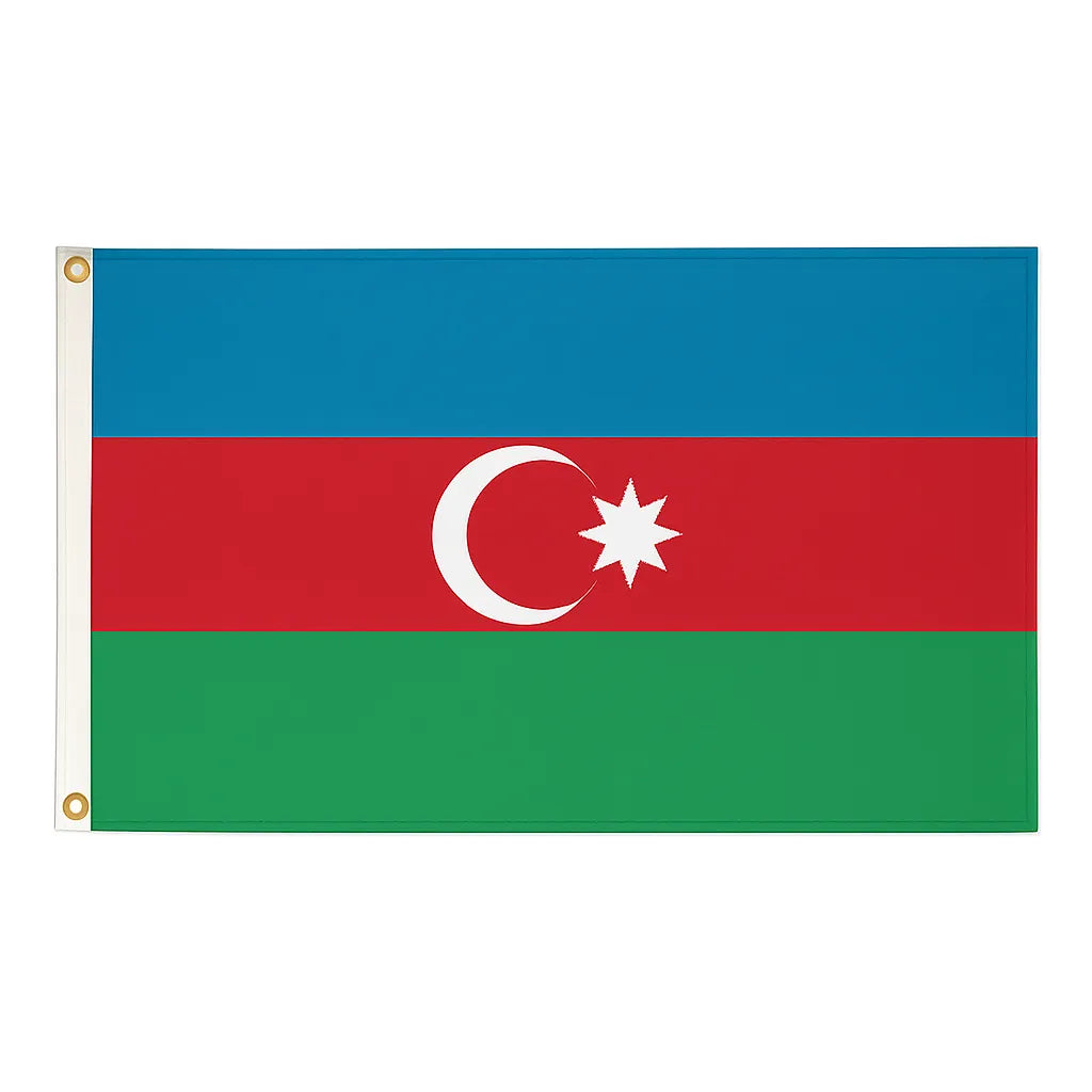 Azerbaijan novelty flag – blue, red, green tricolour with crescent and star, brass eyelets, ships from the UK