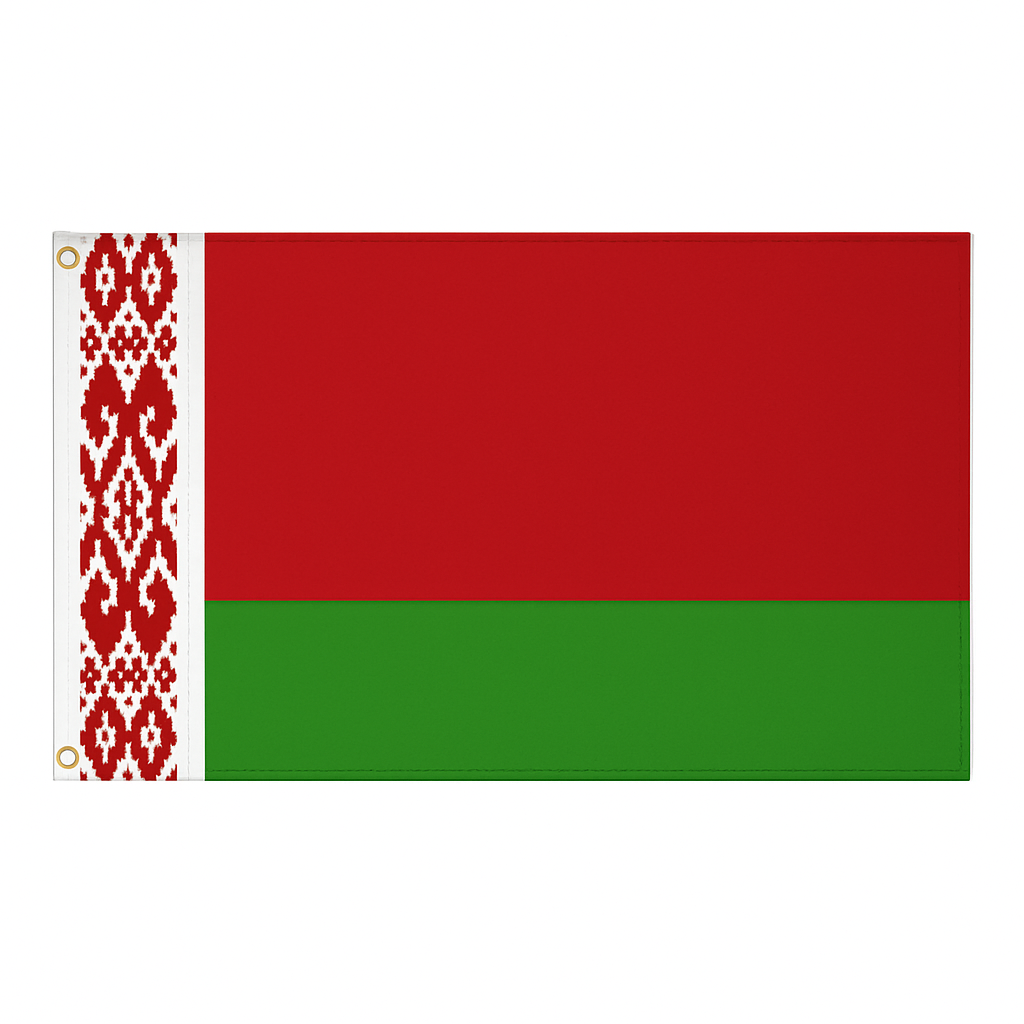 Flag with red and green design on a white background