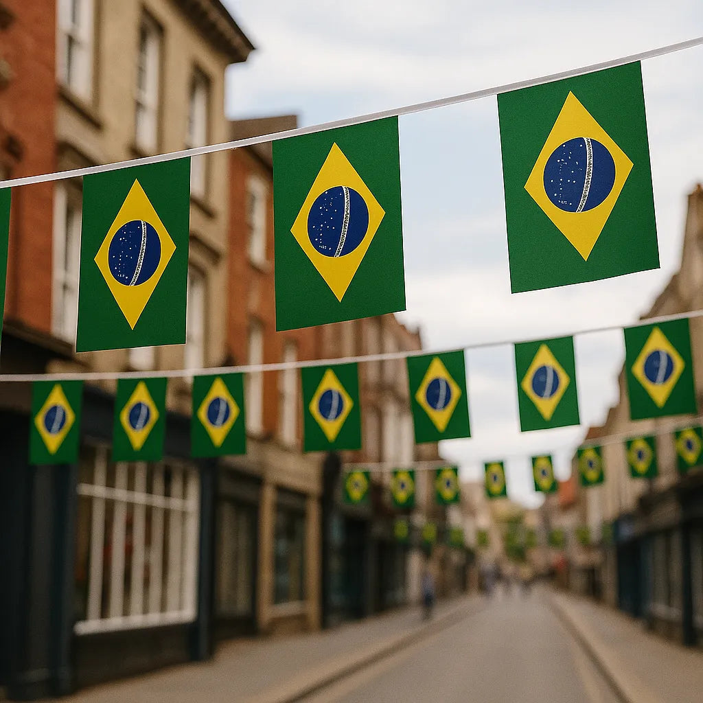 South America flag bunting – 6 metre string with 20 polyester country flags sewn into white webbing