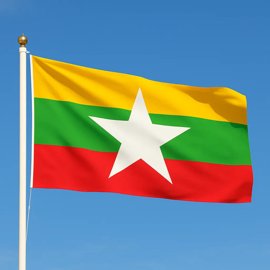 Sewn Burma Flag – premium woven polyester, professional quality for long-term external display.
