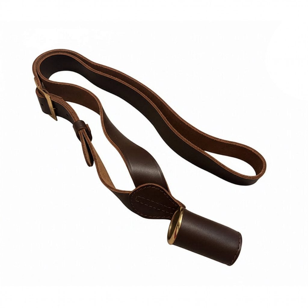 Ceremonial leather flagstaff marching belt with strap and bucket holder for parade flagpoles