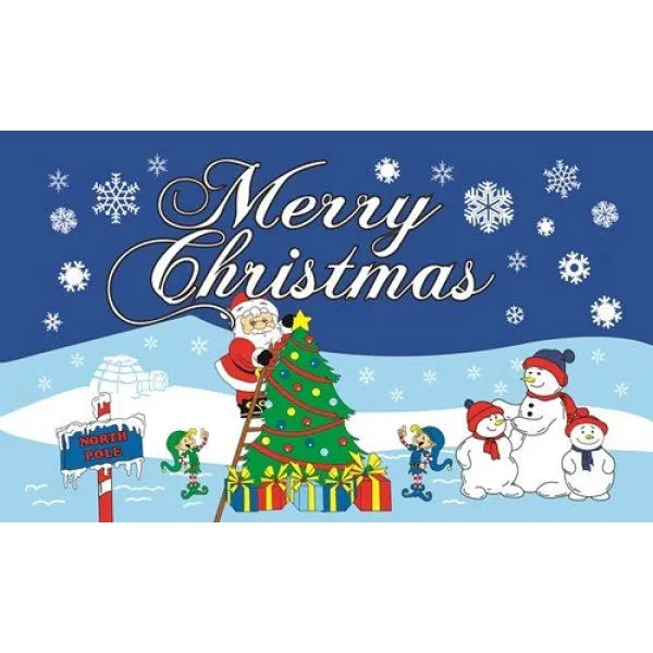Happy Christmas lightweight polyester flag, 5ft x 3ft, with brass eyelets.