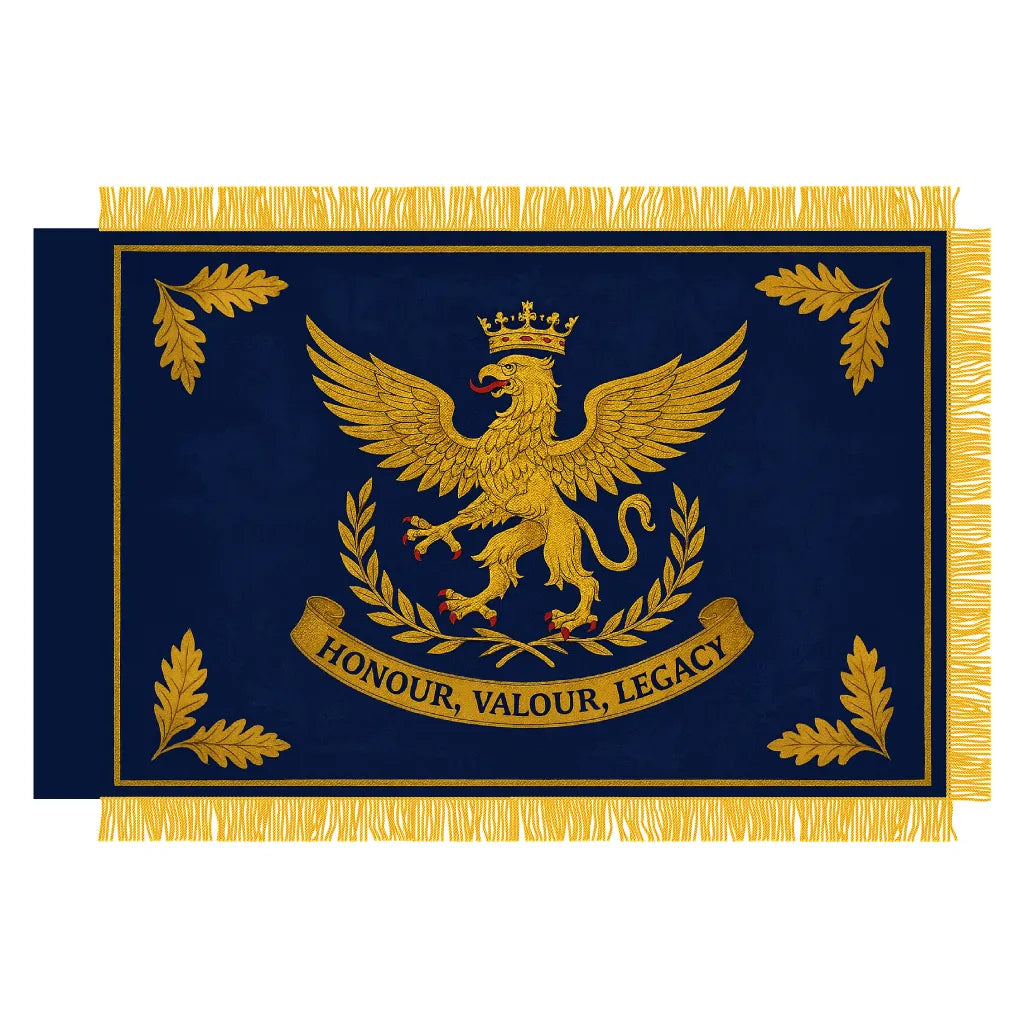 A custom design ceremonial flag on a white background.