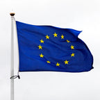 European Union flag waving on a white background