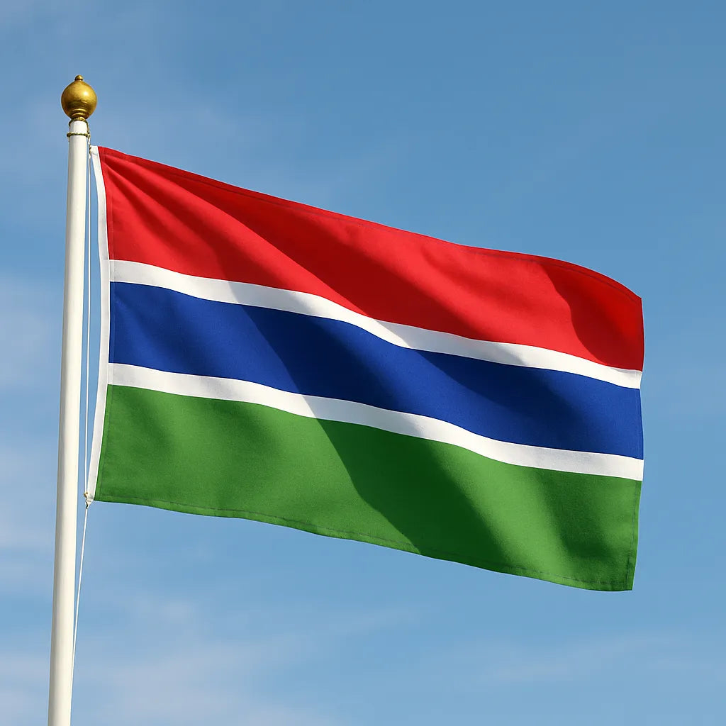 Sewn Gambia Flag – premium woven polyester, professional quality for long-term external display.