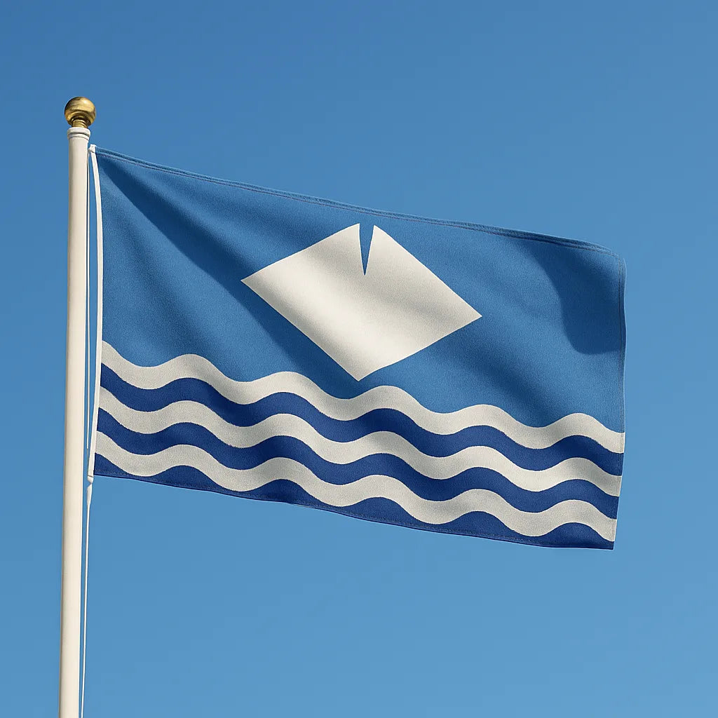 Premium sewn Isle of Wight flag with diamond emblem and wave design, heavy-duty woven polyester for external flagpoles