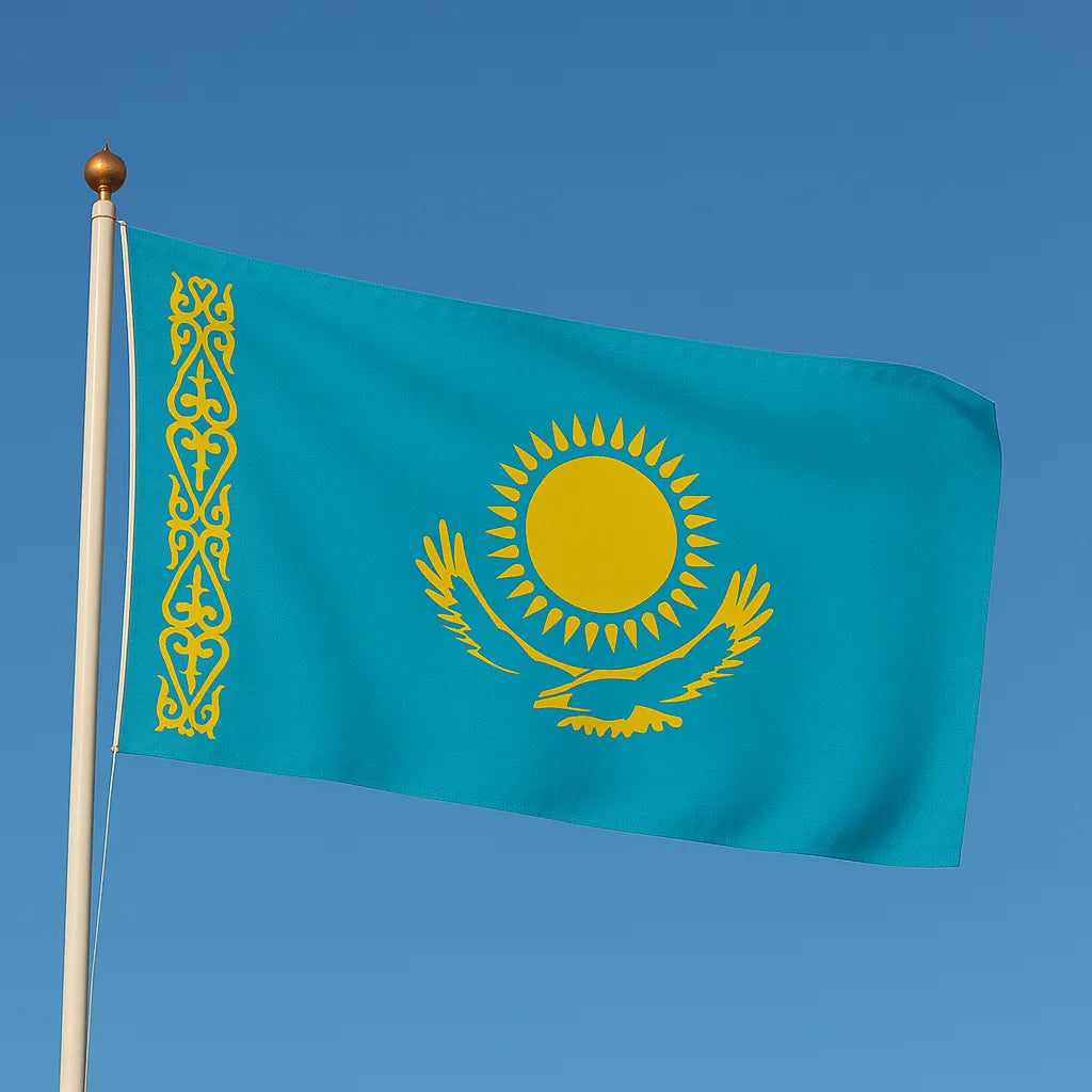 Sewn Kazakhstan Flag – premium woven polyester, professional quality for long-term external display.