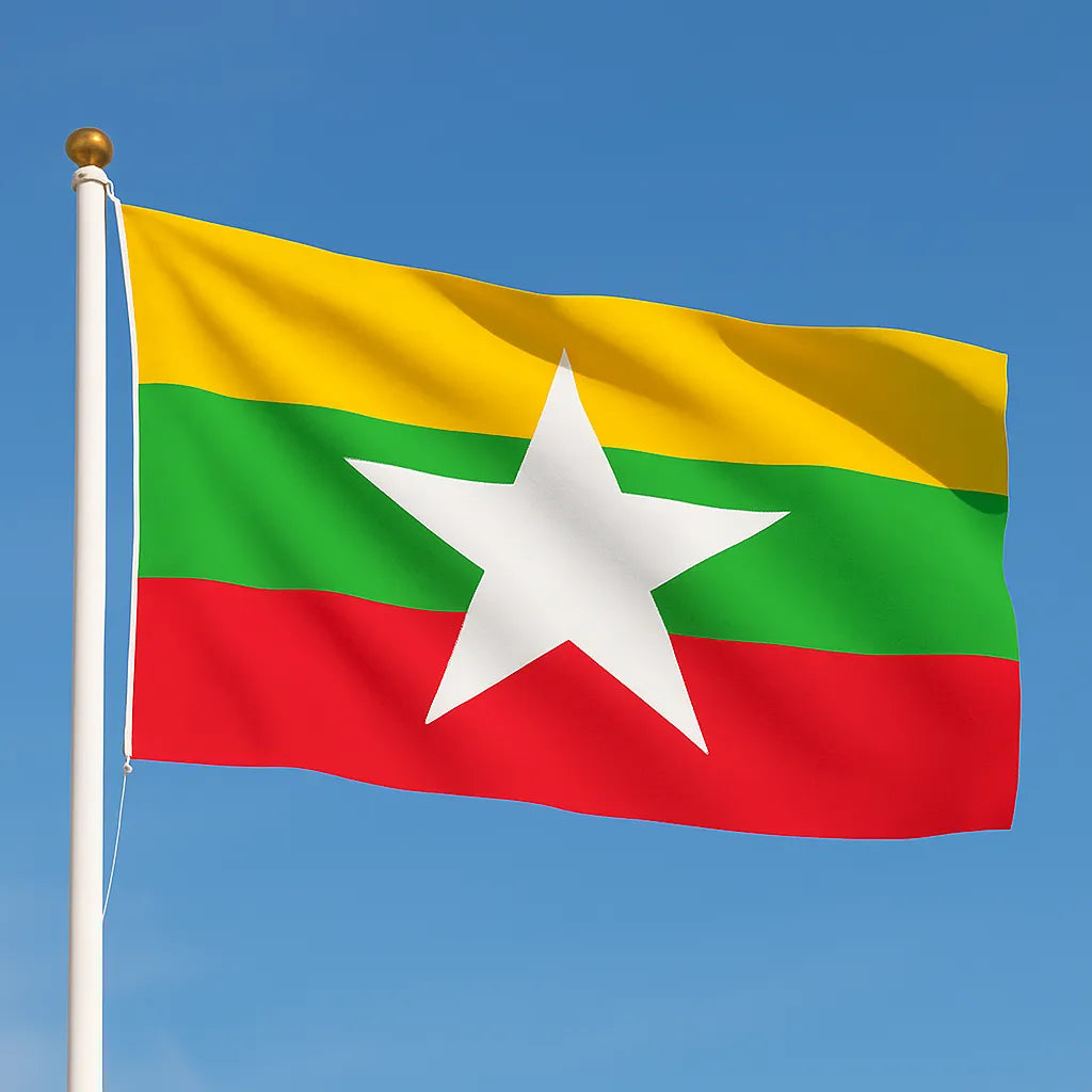 Sewn Myanmar Flag – premium woven polyester, professional quality for long-term external display.