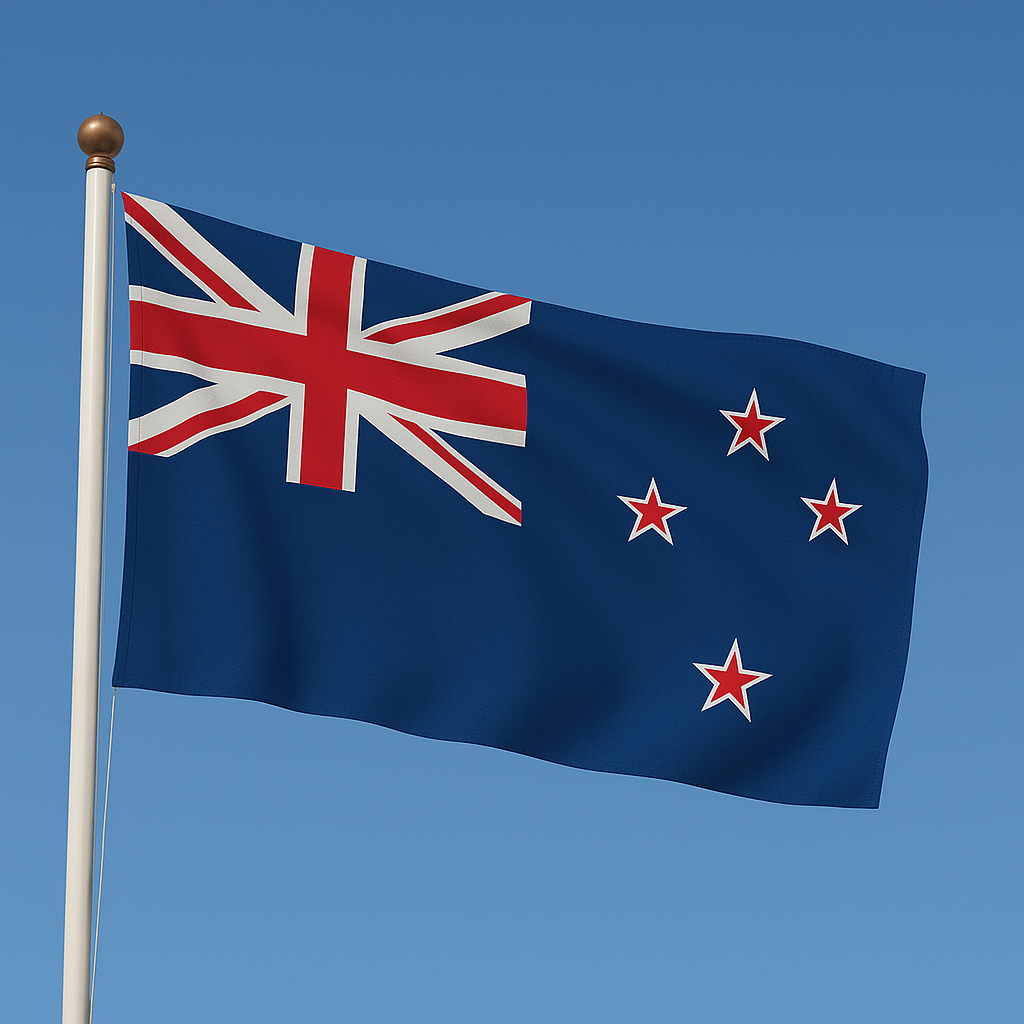 Sewn New Zealand Flag – premium woven polyester, professional quality for long-term external display.