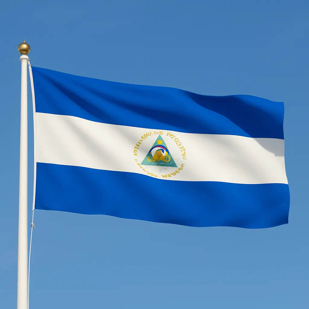 Sewn Nicaragua Flag – premium woven polyester, professional quality for long-term external display.