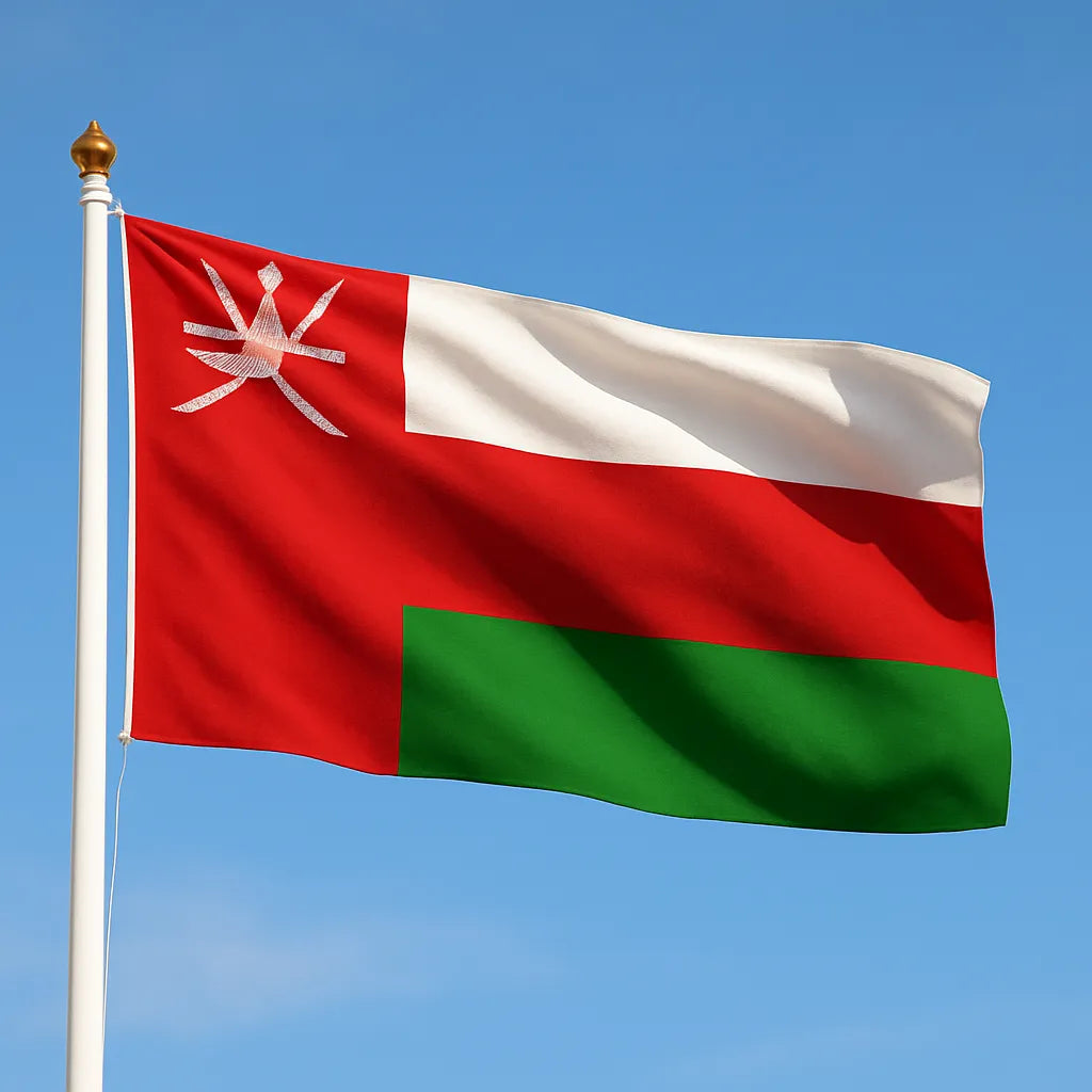 Sewn Oman Flag – premium woven polyester, professional quality for long-term external display.