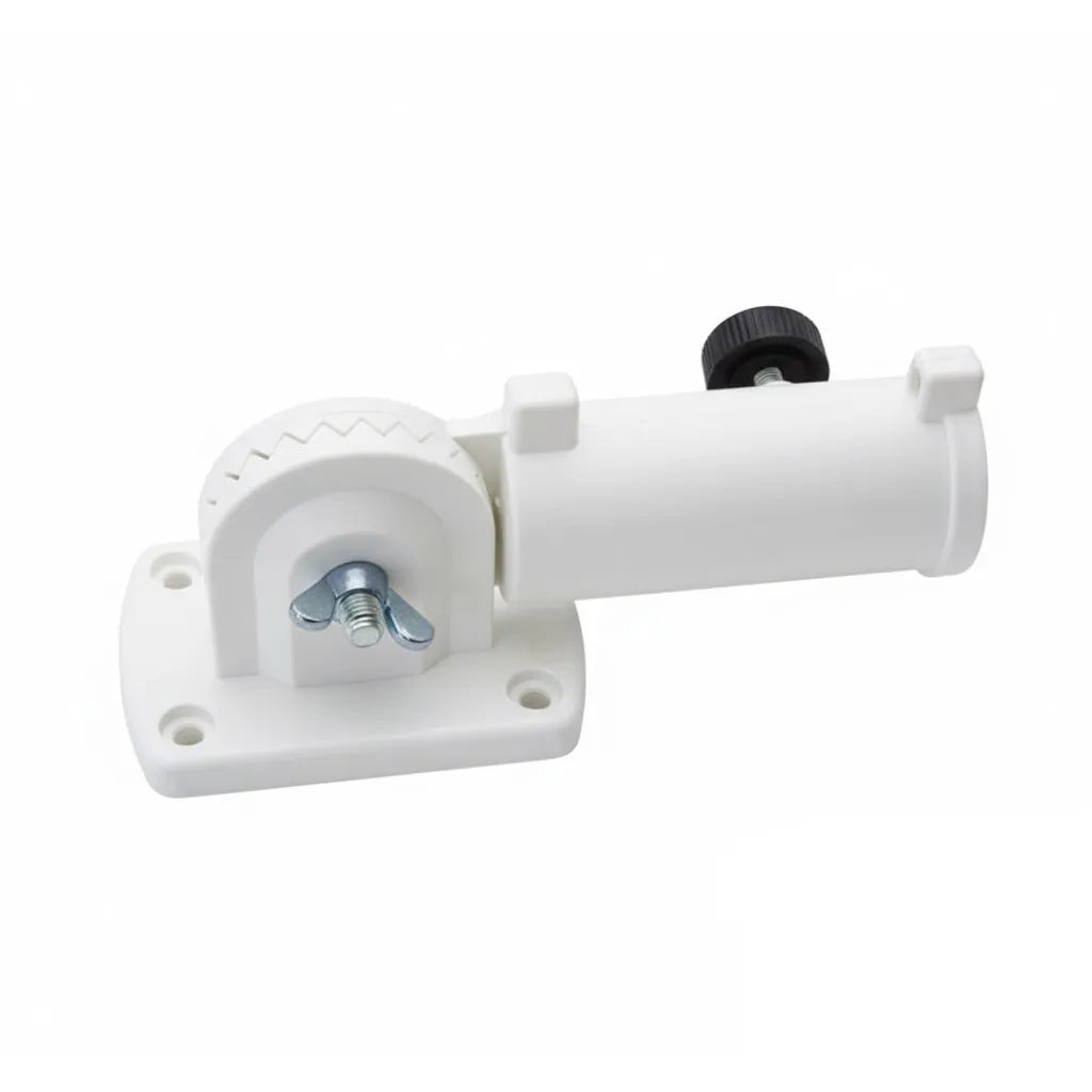 white plastic wall mounting flagpole bracket on a white background.