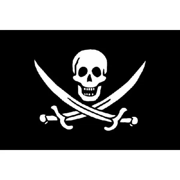 Pirate flag with skull and crossed swords on a black background