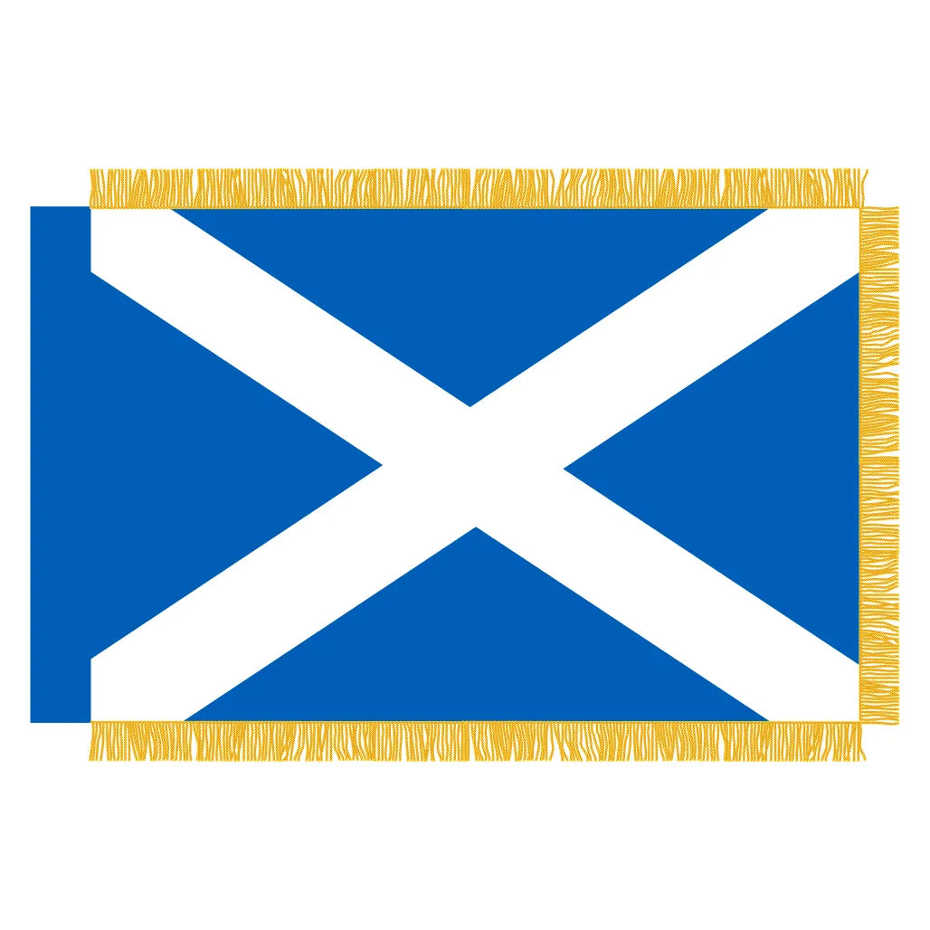 Ceremonial St Andrew’s Cross Scottish Saltire flag 4ft 6in x 3ft with gold fringe for indoor displays and parades