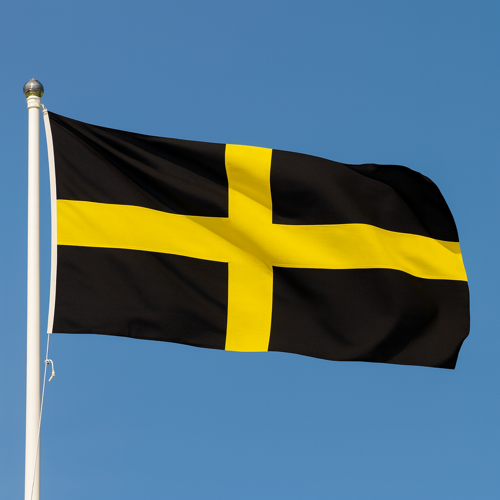 St Davids Cross flag with a yellow cross against a clear blue sky