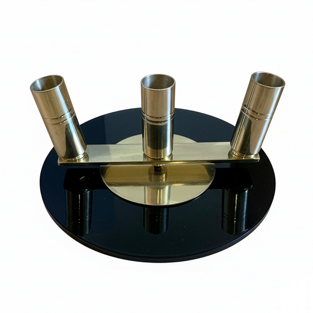 Triple ceremonial flagpole base for three indoor flagpoles in a formal display