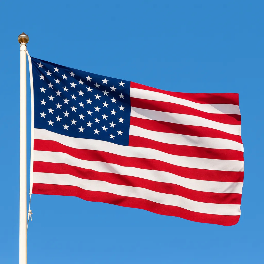 Hand-sewn USA flag with appliquéd stars and stitched red and white stripes