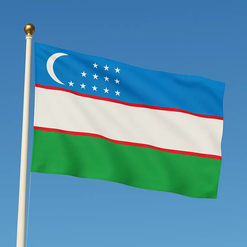Sewn Uzbekistan Flag – premium woven polyester, professional quality for long-term external display.