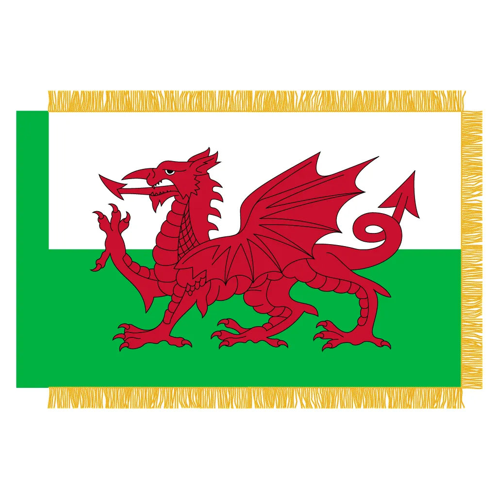Ceremonial Welsh Dragon Flag – 4'6" x 3' (Approx. 137 cm x 91 cm) with Gold Fringe