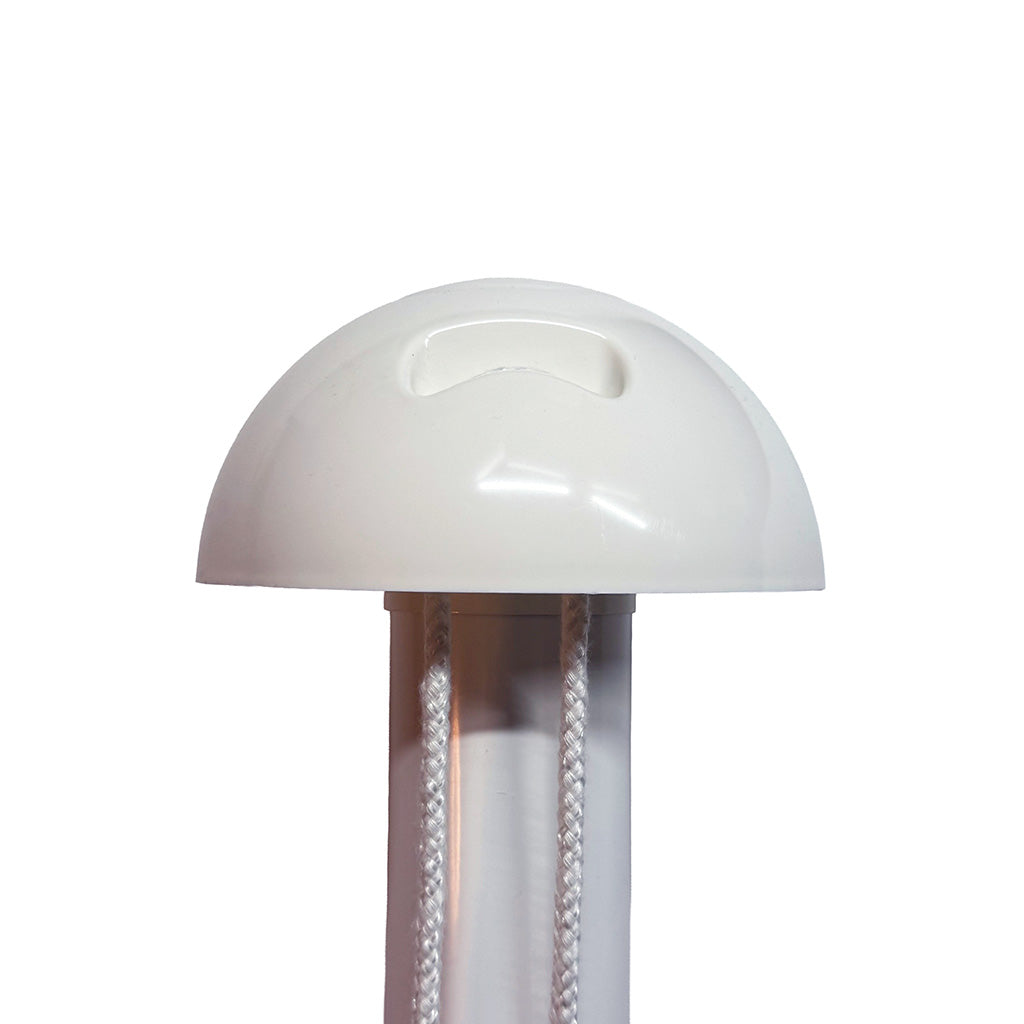 White flagpole top on a flagpole with halyard