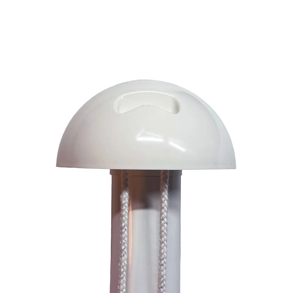 White flagpole top on a flagpole with halyard