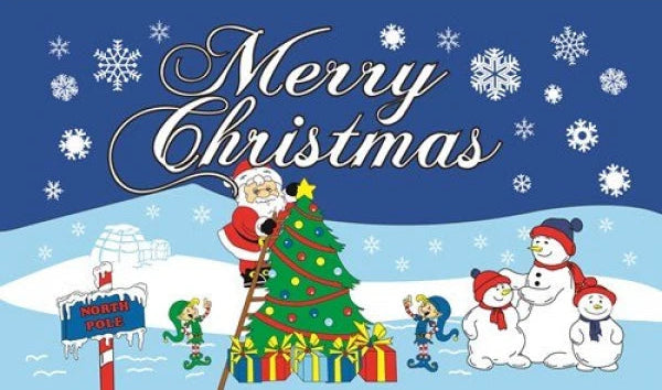 Happy Christmas lightweight polyester flag, 5ft x 3ft, with brass eyelets.