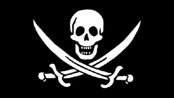 Pirate flag with skull and crossed swords on a black background