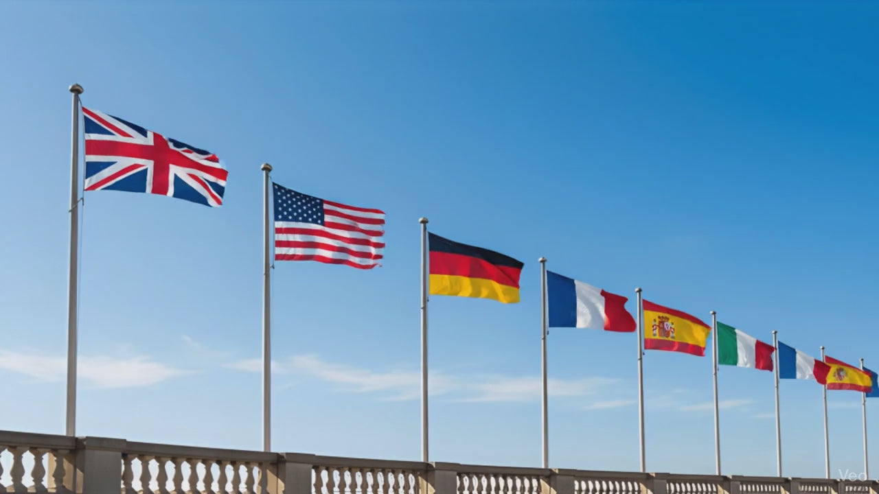 Flagpoles with flags